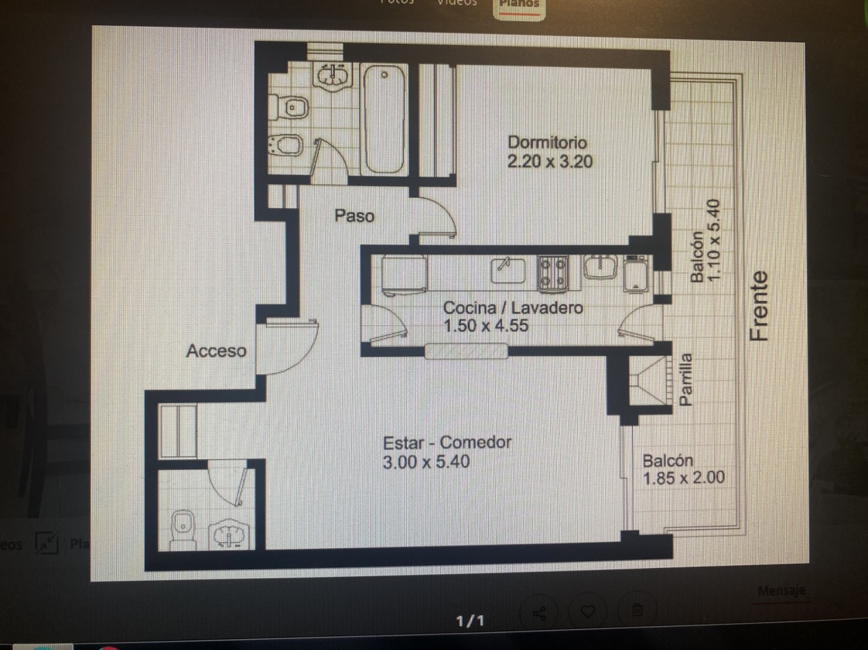 Excelente 2 ambientes ubicado en el barrio Santa Rita